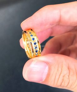 nhẫn lông voi nữ vàng 18k đính sapphire xanh